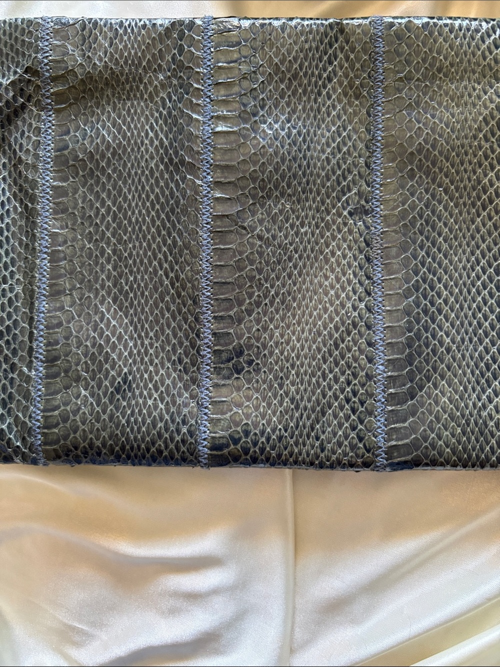 Snake-Embossed Leather Clutch in Charcoal Gray by Clemente